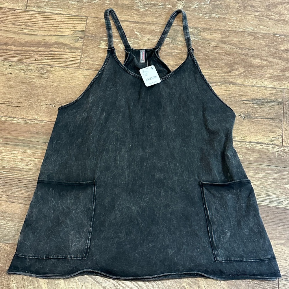 NWT FP Movement Hot Shot Mini Dress Washed Black  Size Small